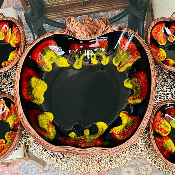 Gorgeous Vintage MCM Apple Design California Pottery Sequoia Ware Salad Set-7 - Picture 1 of 8